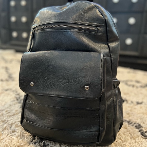 Large Faux Leather Backpack - Picture 1 of 8